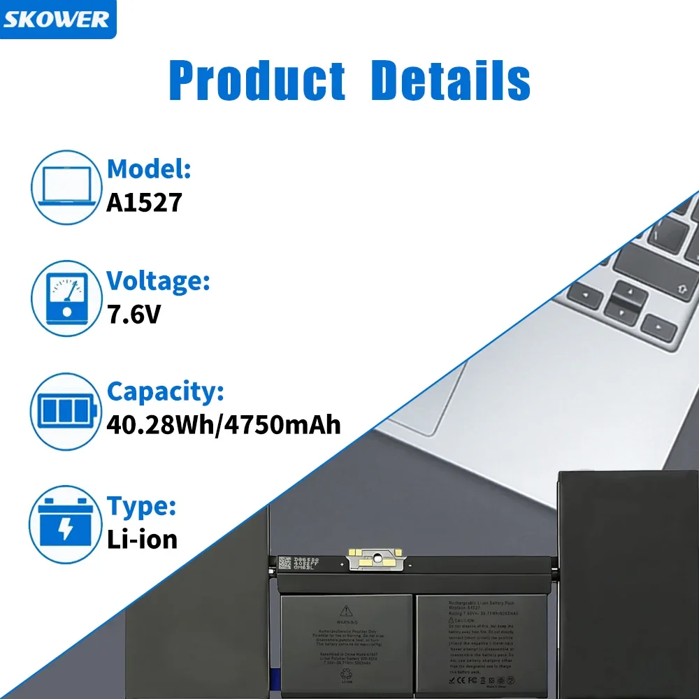 SKOWER A1527 Battery For Apple MacBook 12-inch A1534 (Early 2015, Early 2016, 2017)
