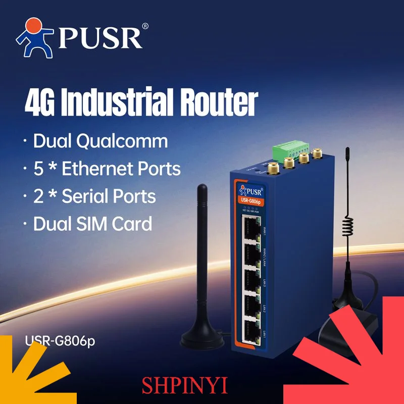 PUSR Dual Qualcomm Industrial Cellular Router 5*Ethernet+RS232+RS485 4G LTE Router Sim Card Modem WiFi Router USR-G806p