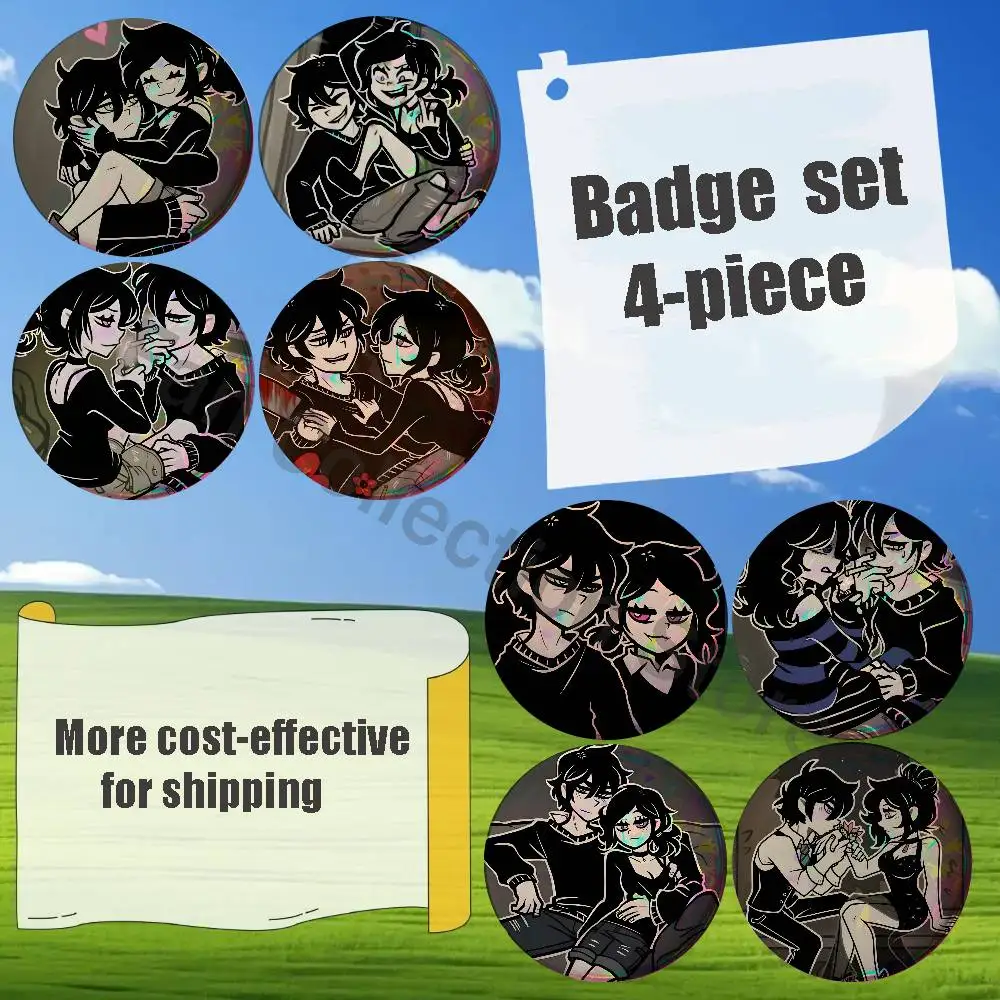 The C-Coffin Andy Leyley Brooches for Backpack Accessories 25,32,44,58,75mm Round Enamel Pins 4-piece set Cartoon Anime Badge