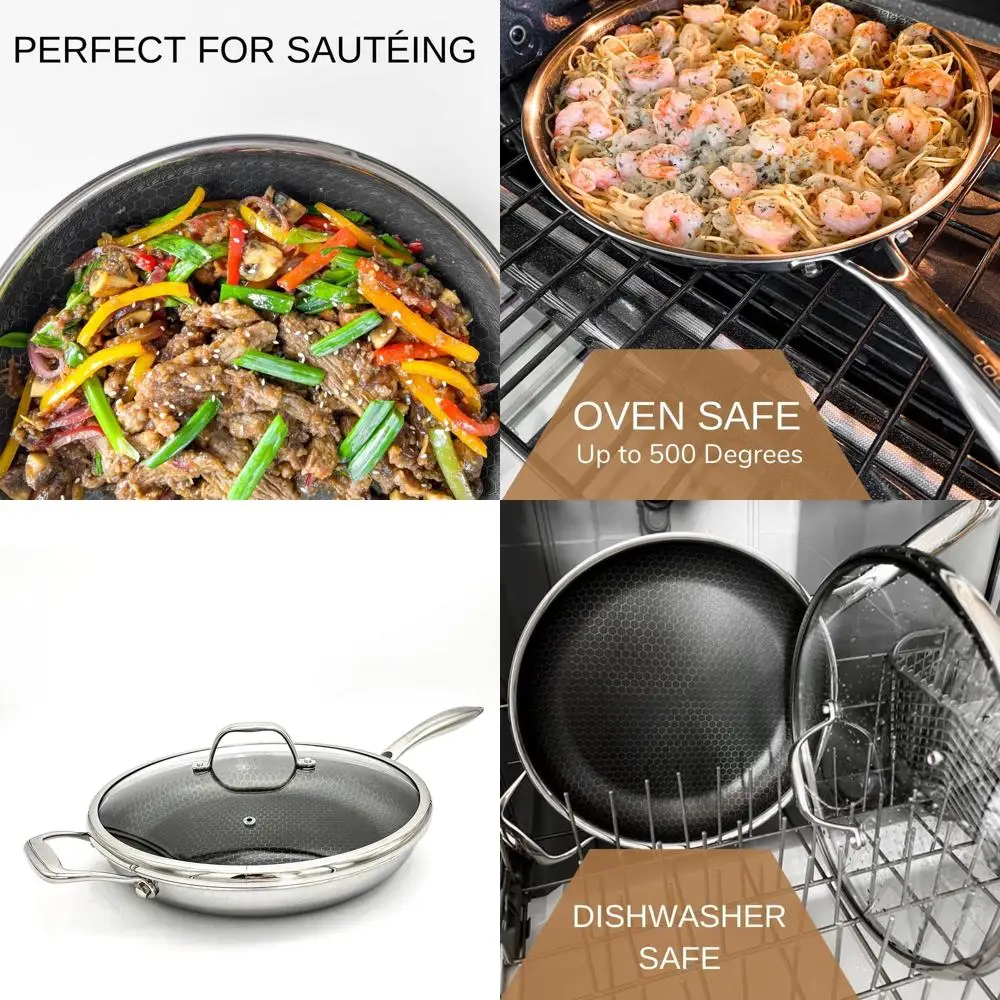 

12 Inch eycomb Surace Hybrid StainlSteel rying Pan with Lid