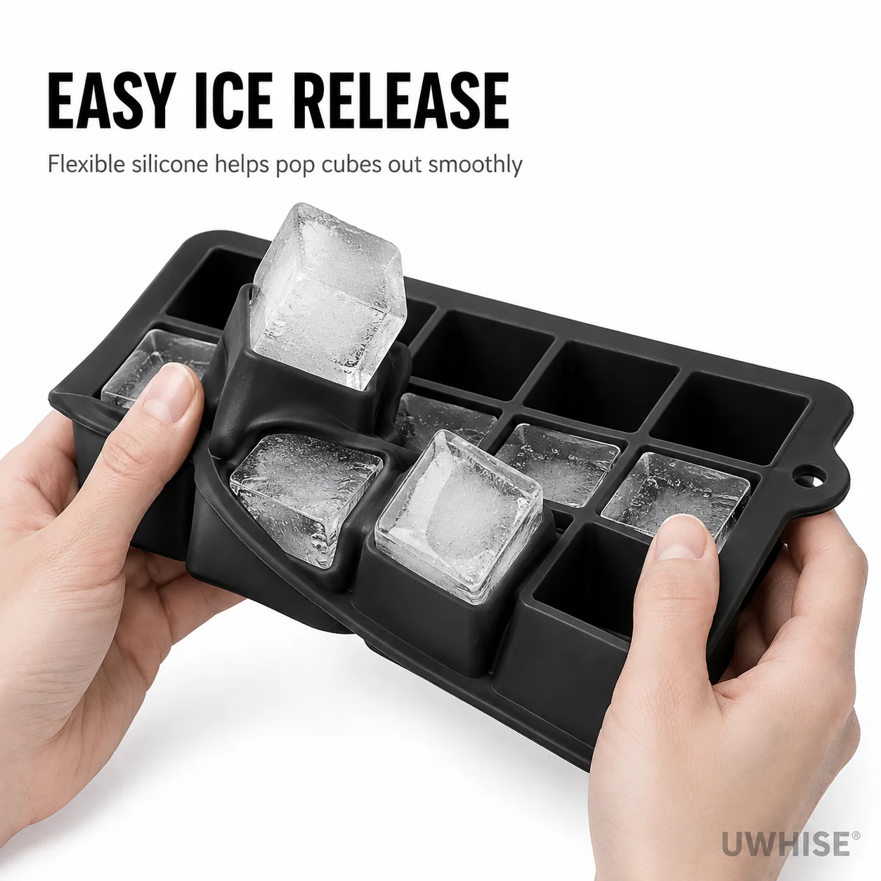Uwhise 2 Pack Silicone Ice Cube Trays with Lid Easy Release Ice Cube Molds Reusable Ice Tray For Freezer Whiskey Cocktail Coffee