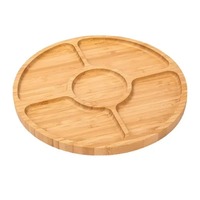 Bamboo Fruit Tray Round Five Compartment Fruit Plate for Snacks Fruits Nuts Wooden Plate with Dividers