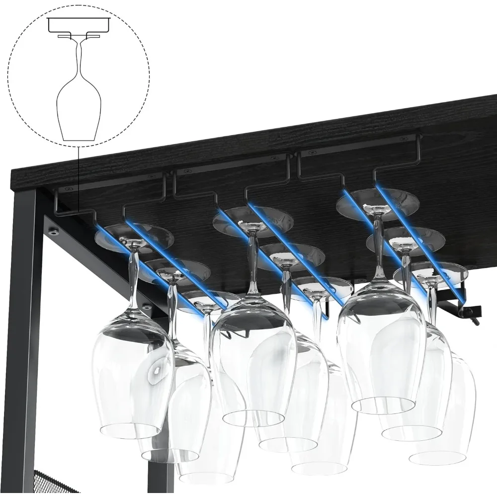 خزانة بار النبيذ من 3 طبقات مع رف نبيذ قابل للفصل، وخزانة مشروبات مع مساحة تخزين، وخزانة بار القهوة مع حامل زجاجي