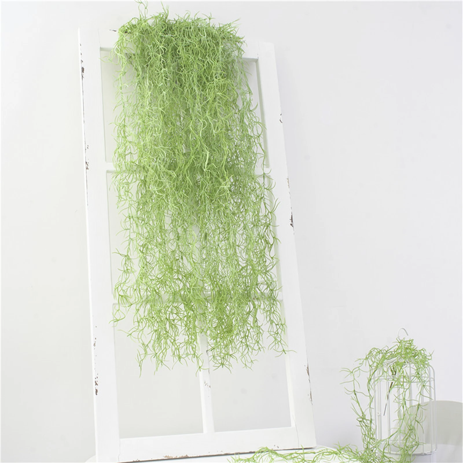 Realistyczny hiszpański Moss Home salon dekoracje biurowe 107 Cm plastikowe wysokiej jakości realistyczne zielone sztuczne wiszące Moss Garland