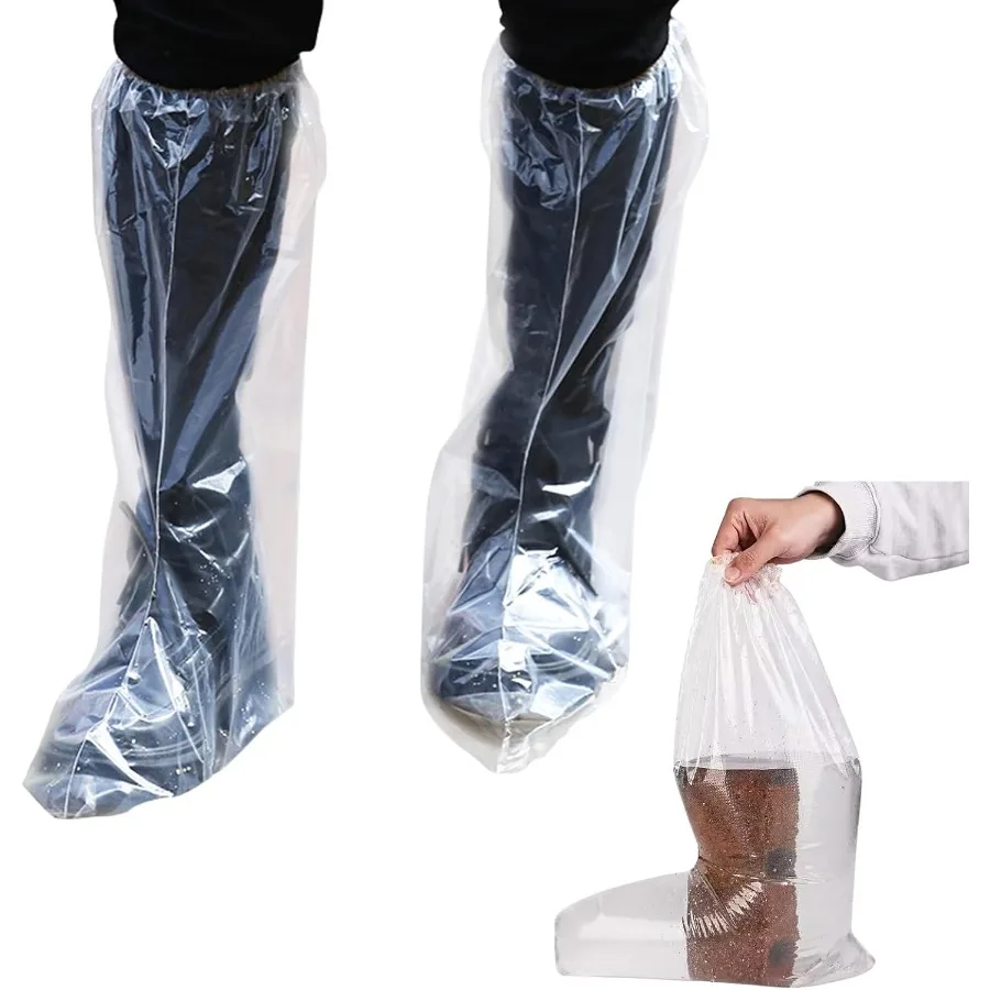 

100 шт. одноразовые толстые бахилы и бахилы высотой 19 дюймов, большие водонепроницаемые противоскользящие бахилы для использования на открытом воздухе и в помещении.