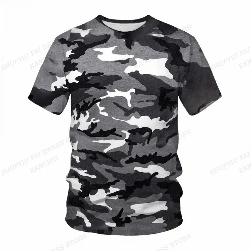 Summer Camo T-shirt Camo 3D Printed T-shirt Men's Fashion O-collar Short-sleeved T-shirt Outdoor Quick-drying Children's Top T-s