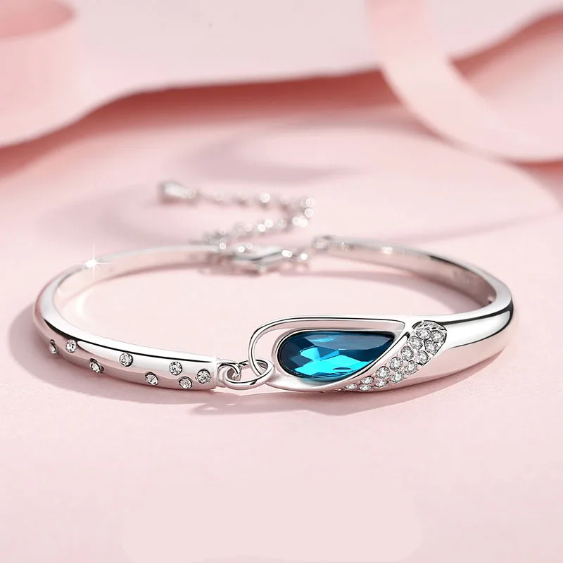 Genuine 925 Sterling Silver Sapphire Bracelets for Women Silver 925 Jewelry Pulseira Plata Feminina Bizuteria Blue Topaz Girls