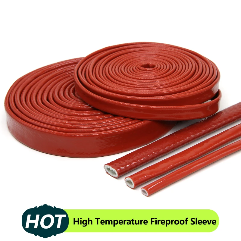 1/2/5M Red High Temperature Resistant Fiberglass Tube Silicone Resin Coated Braided Fireproof Sleeve Fire Retardant Casing Pipe