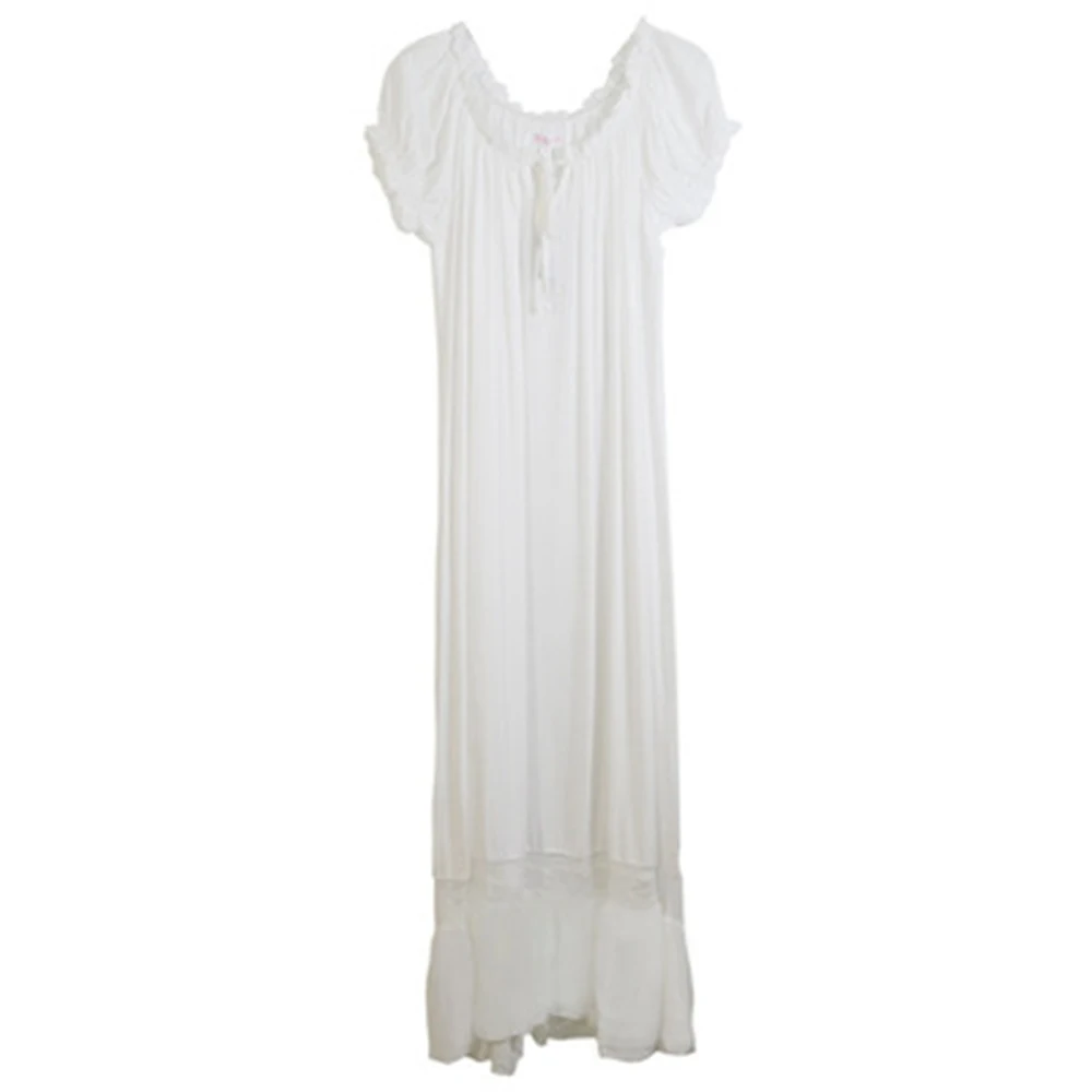 Women\'s Long White Pink Nightgown, Short Sleeve, Lounge Nightdress, Elegant, Vintage, Loose Sleepwear, Nightwear Gown, Summer