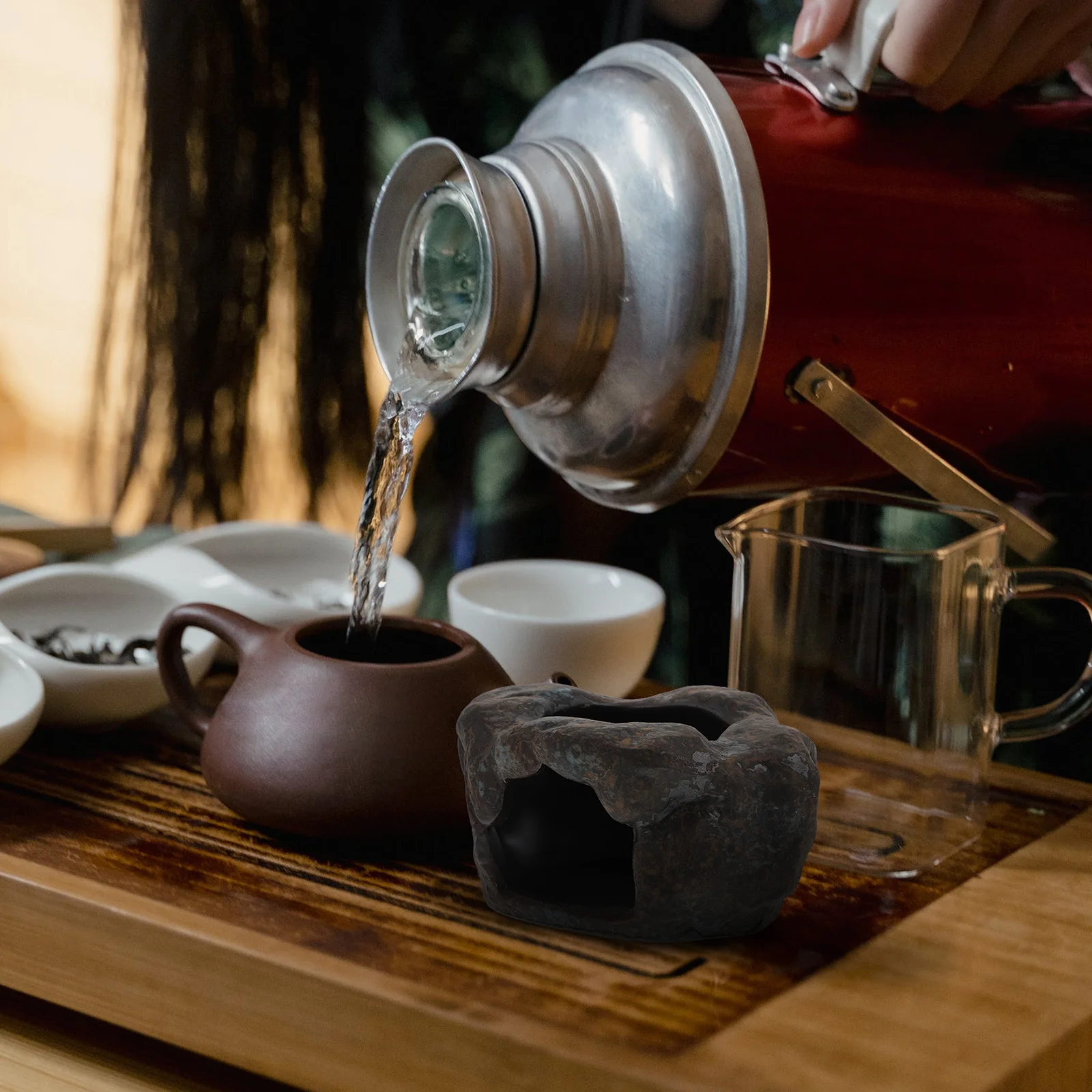 

1Pcs Ceramic Tea Warmer Retro Teapot Heating Stand Insulated Holder for Tea Stove Home Decoration Brown Teapot Holder