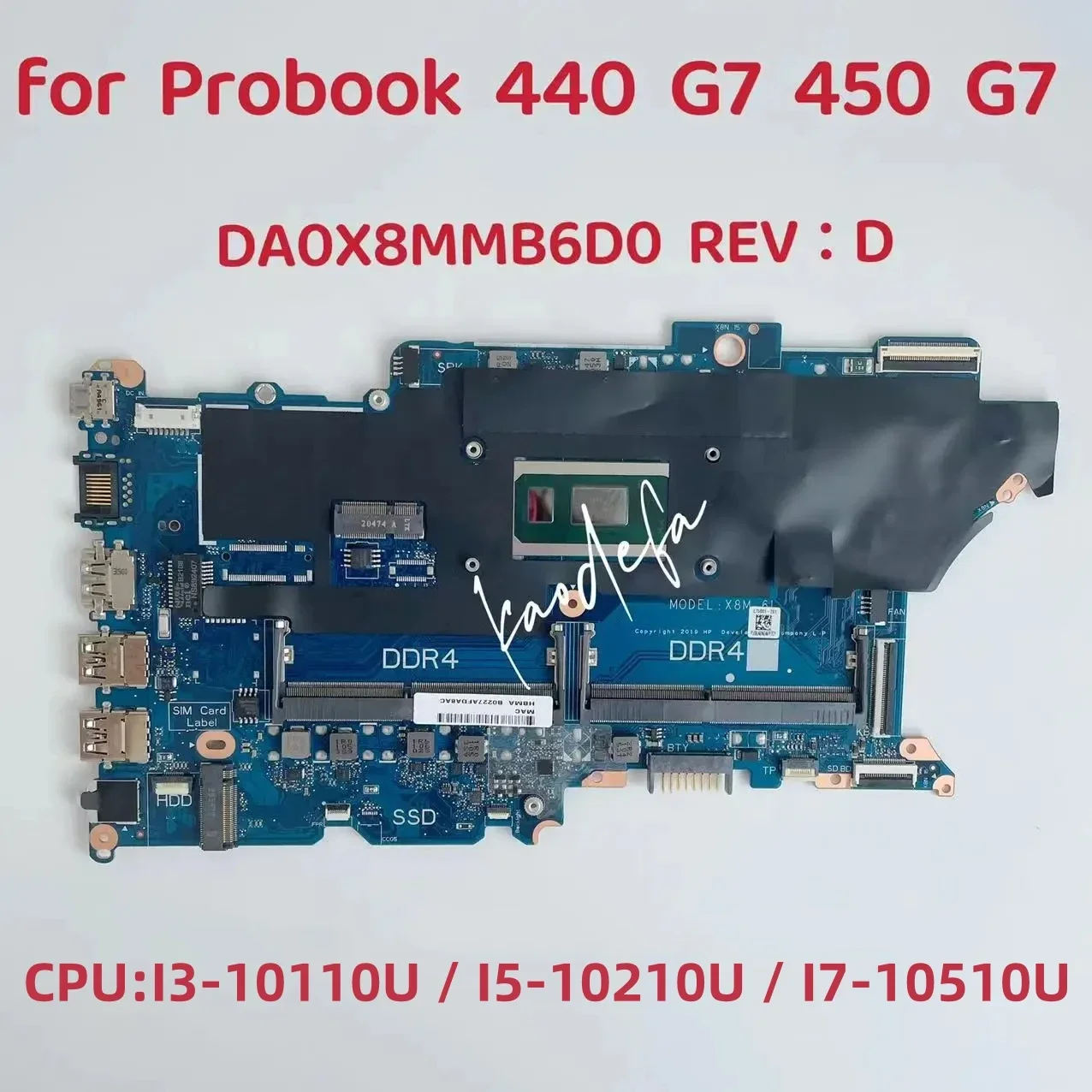 Placa base DA0X8MMB6D0 para HP ProBook 440, G7, 450, G7, ordenador portátil, CPU:I3-10110U, I5-10210U, I7-10510U, L78085-604