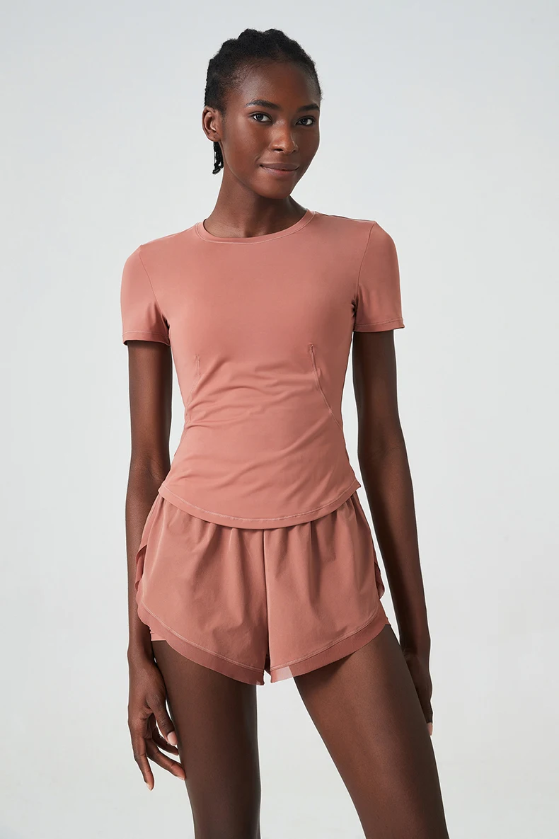 Frauen Zwei Stücke Fitness Yoga Set Sommer Einfarbig Kurze Sportswear Atmungsaktiv Schnell Trocknend Laufen Outdoor Anzug Turnhalle Kleidung – Detail 17