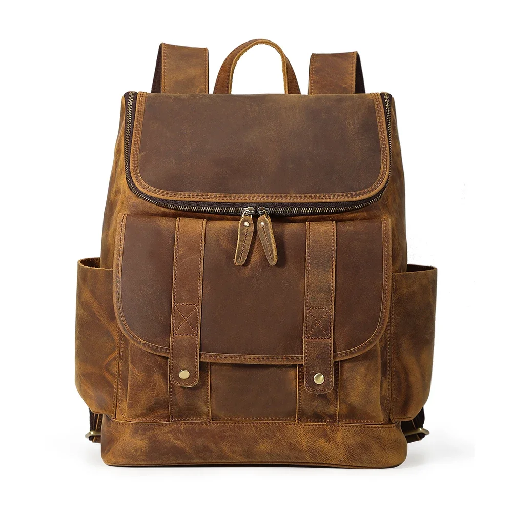 Factory Supply Wholesale Leather Bag For 15 inch Top Grain Crazy Horse  Laptop Backpack Real  