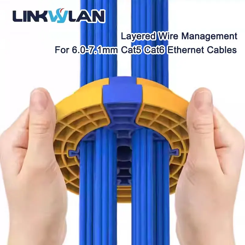 Linkwylan 24 Holes Layered Cable Organizer Fireproof ABS Wire Manager Fit 6.0-7.1mm Cat5 Cat6 Ethernet Network Cable