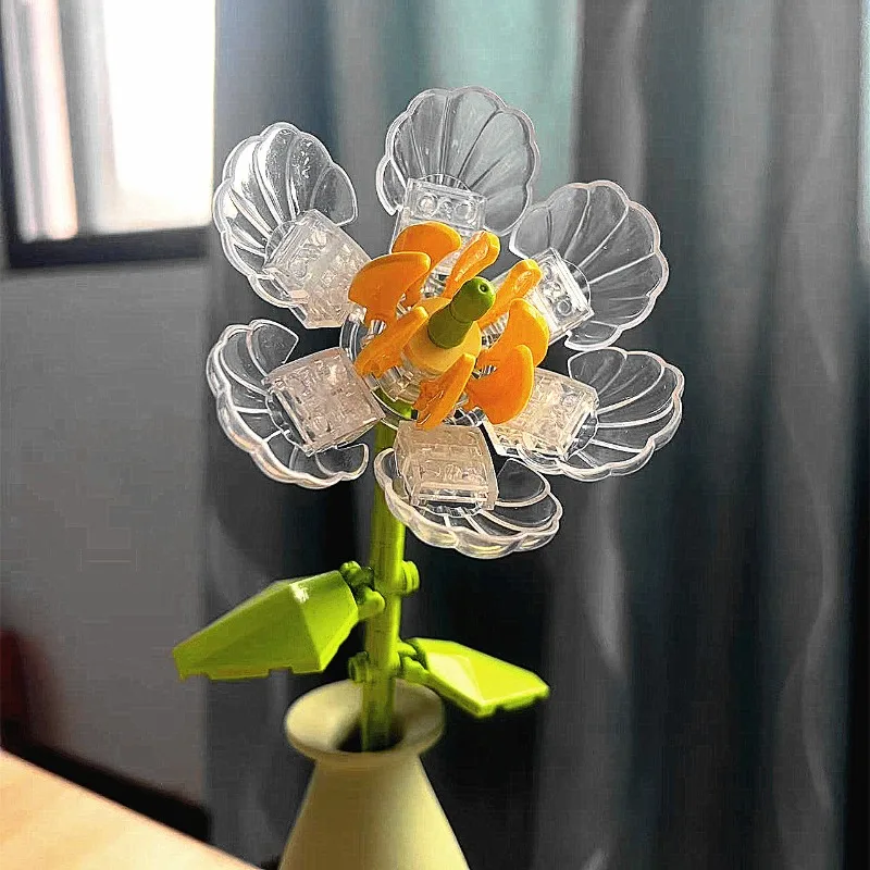 Przezroczyste Klocki Konstrukcyjne Lotos Górski Bukiet do Składania Walentynki Róża DIY Prezenty Festiwalowe Jaśmin Gwieździste Niebo Kwiat