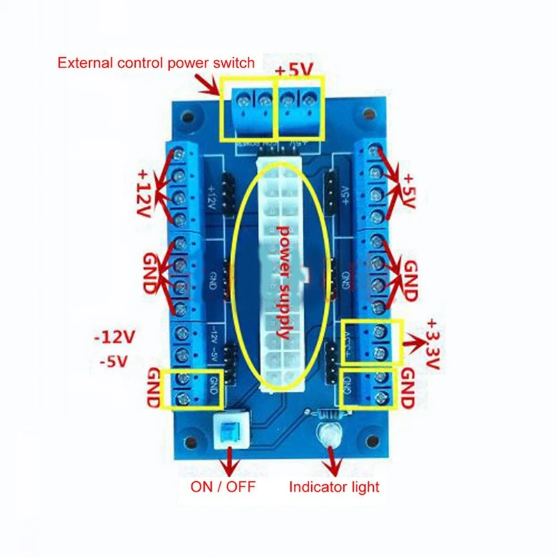 PC 24/20Pin ATX DC Power Supply Breakout Board Module Adapter DIY Accessories Module Durable