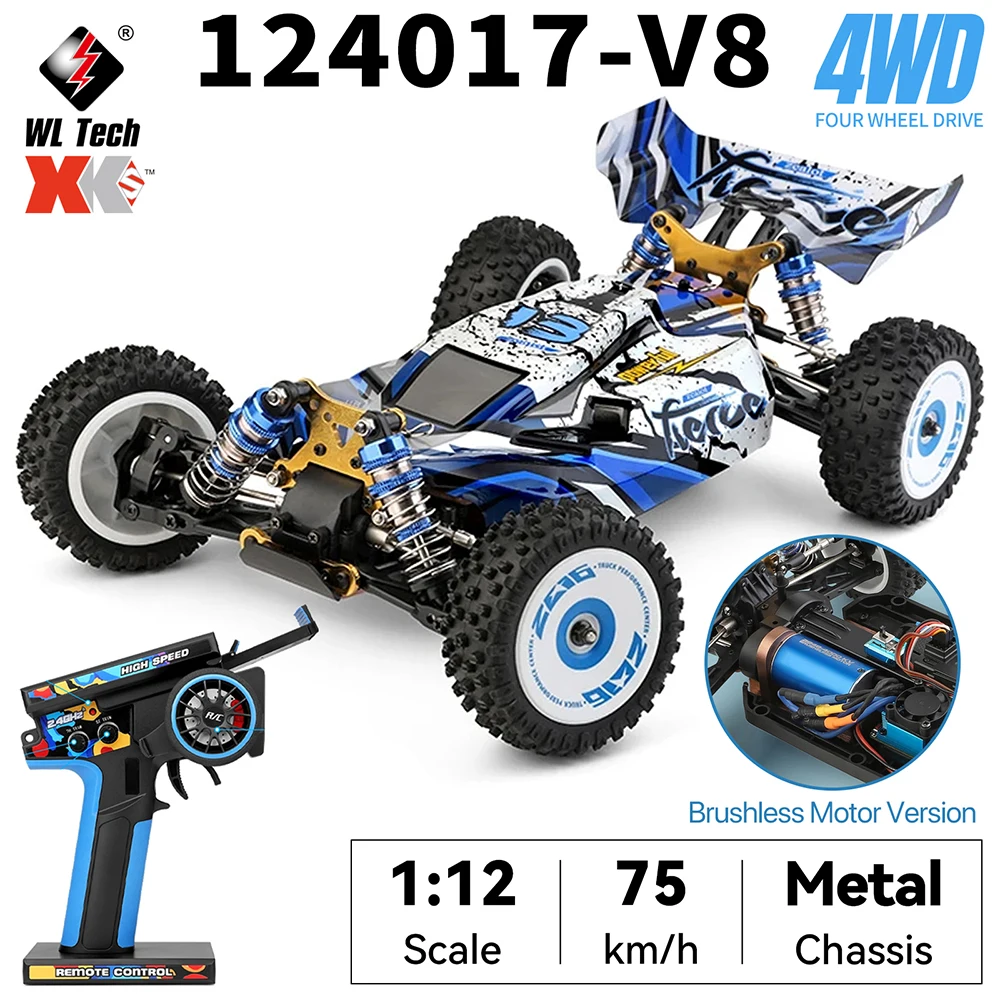 WLtoys New 124017-V8 RC Racing Car 1/12 2.4G 4WD 75km/h High Speed Brushless Motor Metal Chassis RTR Fast Remote Control Truck