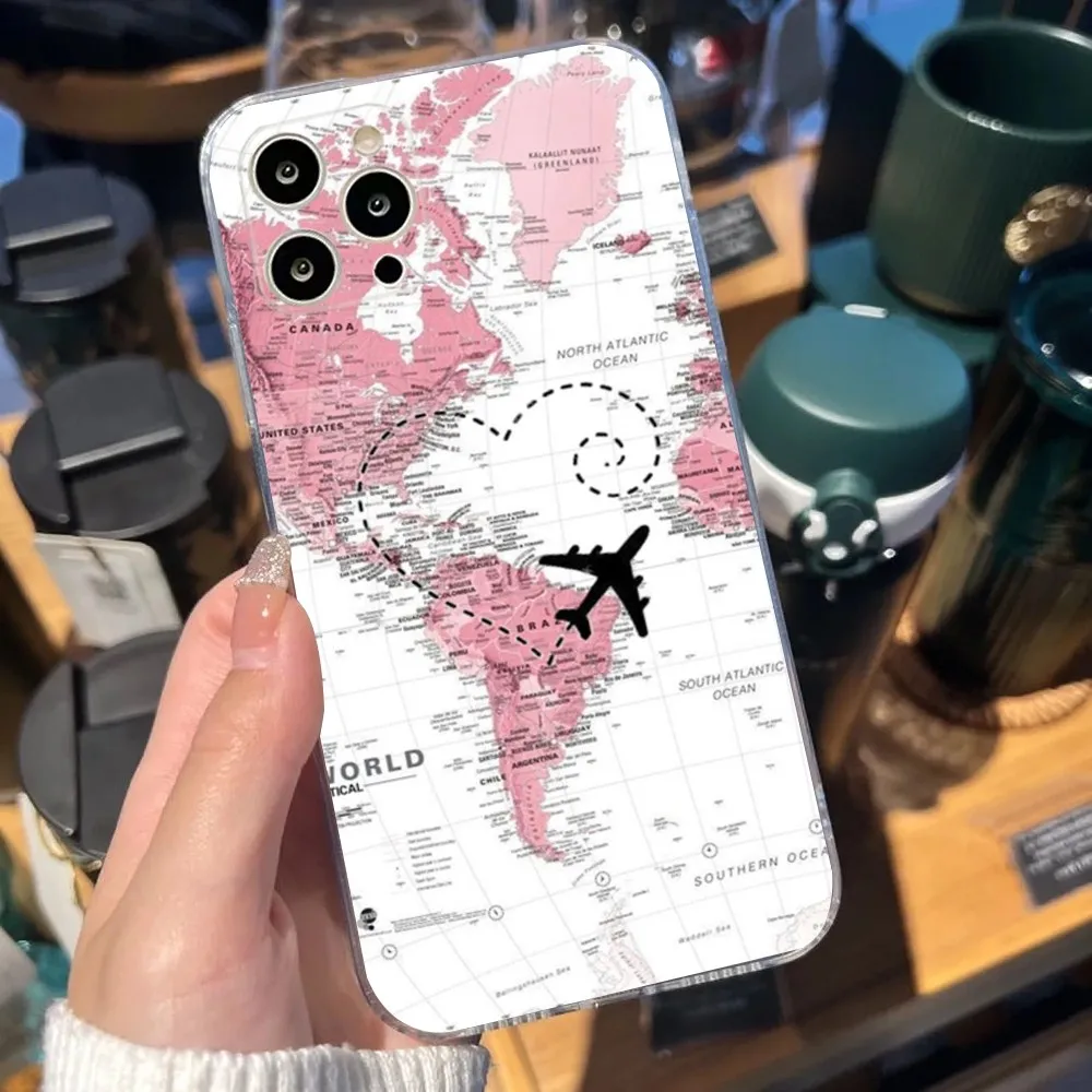 Funda de teléfono con diseño de ruta de avión inspirada en viajes para iPhone Apple 15,14,13,12,Mini,11,Pro,Max,Plus,X,XR,XS,8,SE,2020,Plus