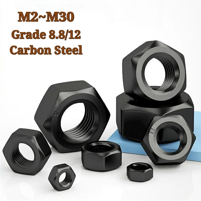 DIN934 Grade 8.8/12 Hexagon Nuts M2~M30 Black Alloy Steel Metric Hex Nuts