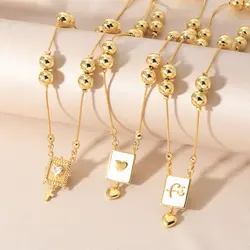 FLOLA Enamel White Tag FE Heart Necklaces for Women Gold Plated Beads Chain Necklace Dainty Jewelry Gifts nkeb420