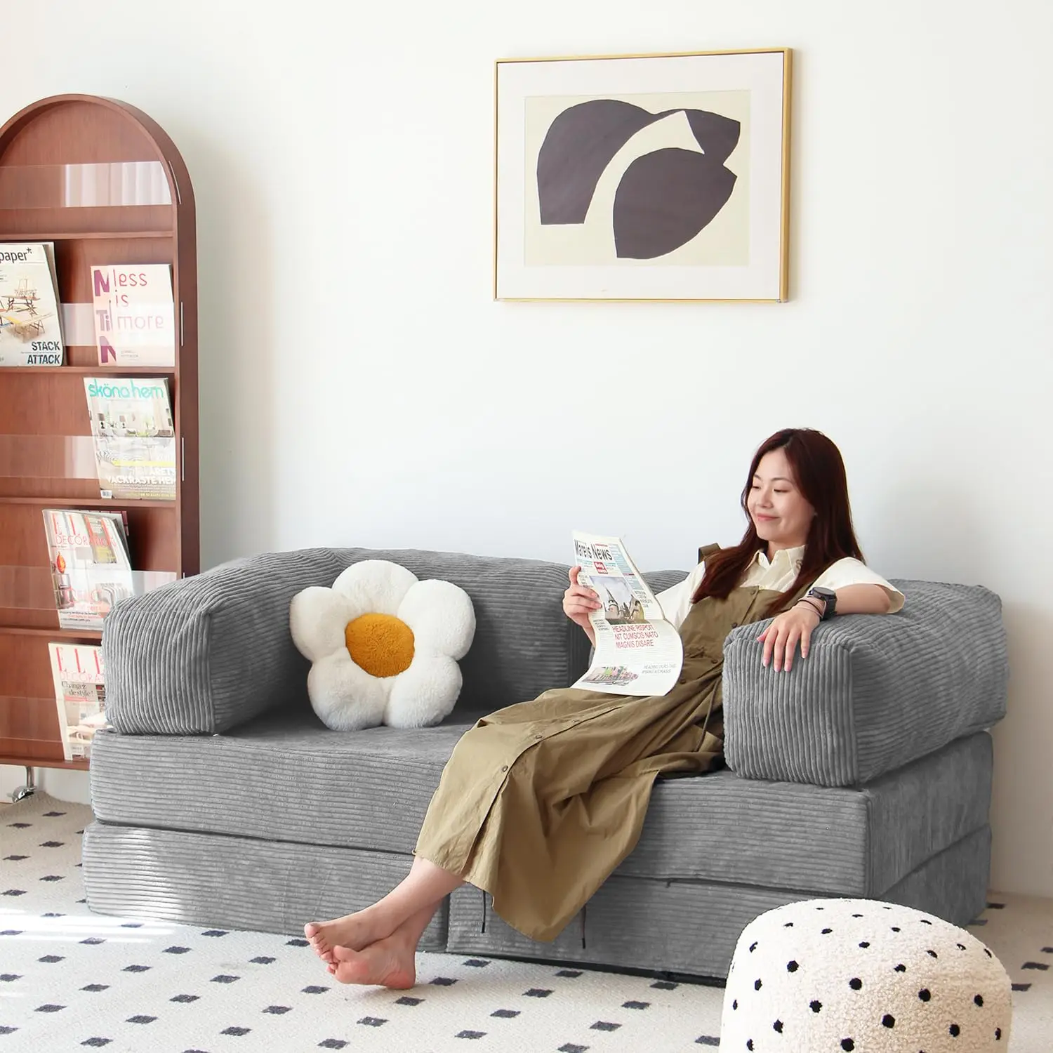 

Modular Convertible Floor Sofa Bed Armless Foam Couch For Living Room Bedroom Adult Use