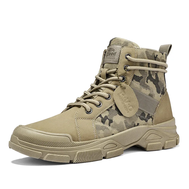 Lynjacye Mid Cut Camo Fashion Outdoor Sneakers Men Lace Up Non-Slip Ankle Boots for Couple Biker Botas Para Hombre