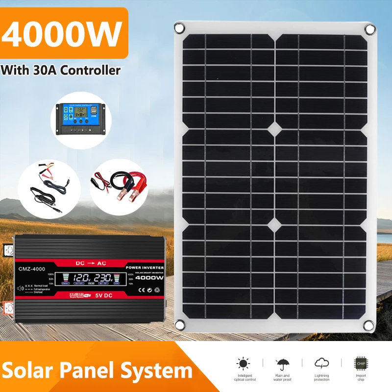 110V/220V Solar Power System 20W 18V Solar Panel+30A Controller+4000W Modified Sine Wave Inverter 12V 220V Power Generation Kit