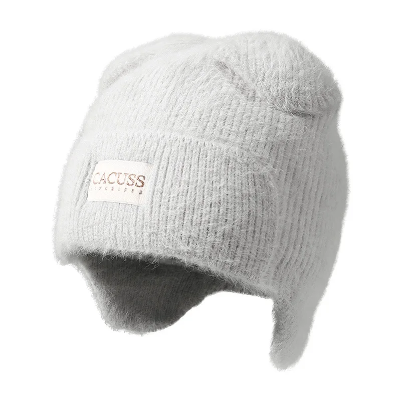 Soft Rabbit Fur Knit Beanie Hat 56-62cm White Grey Beige Pink Women Winter Warm Cozy Daily Wear Classic New Style Arrival