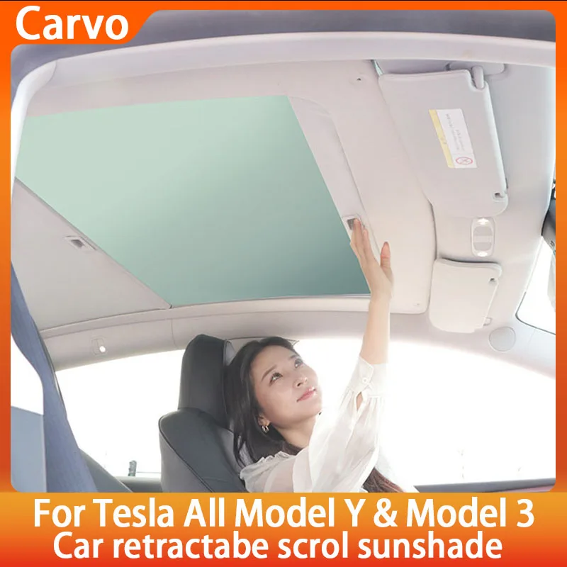 For Tesla Model Y Juniper 2025+New Retratable Sunshade Roof UV Protection Shade Scroll Original Sun Visor Interior Accessories