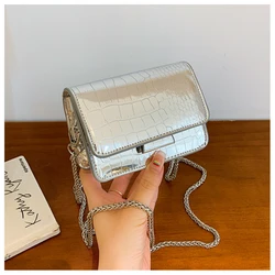 Vintage Women Silver Chic Crossbody Bag Luxury Designer Small Shoulder Bags Fashion Gold Mini Square Cute PU Leather Handbags