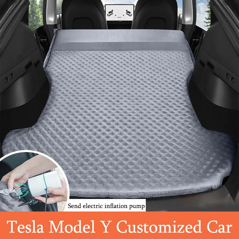 For Tesla Model Y Inflatable Air Mattress Outdoor Camping Air Cushion Bed Suede Fabric Car Travel Bed Car Interior Accessories