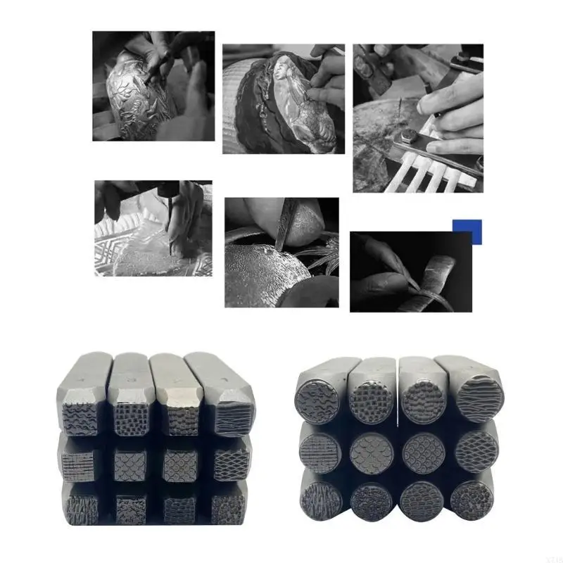 12Pieces Metal Set Professional Jewelry Making Tool Carving Tool Pattern Carving Tool Steel Texture for Jewelry