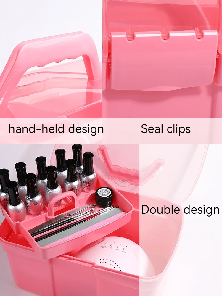 Double Layer Nail Art Tools Organizer Large Capacity Gel Nail Polish Storage Box Multi Functional Nail Dryer Holder Case