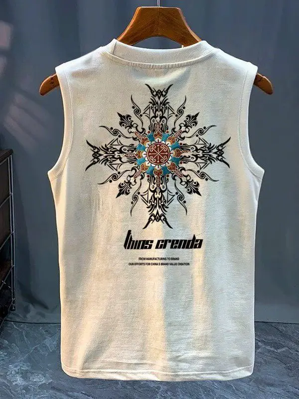New 2026 Loose Fit Unisex Sporty Printed Sleeveless T-Shirt Breathable round Neck Casual Versatile Summer Outerwear for Men A...