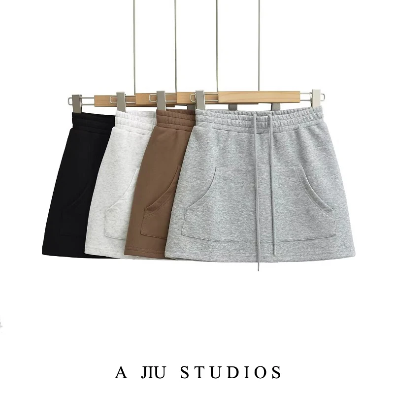 

Design Ele Dstring Elastic Waist A-Line Casual Sports Skirt Women's Anti-Light ey f-length Skirt Street Sle