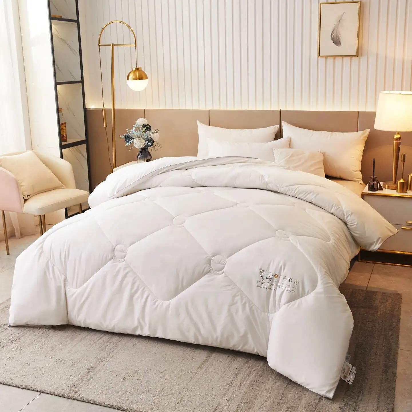 

100% Wool Quilt Core Autumn Winter Thickened Warm Quilted Comforter Fluffy Soft King Queen Size Solid White Duvet Insert
