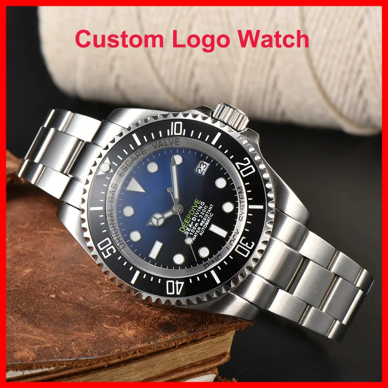 

44mm Blue&Black Sea Watches Dweller Men Custom S Logo 5Bar Waterproof Stainless Steel BGW9 Luminous NH35 Automatic Wristwatches