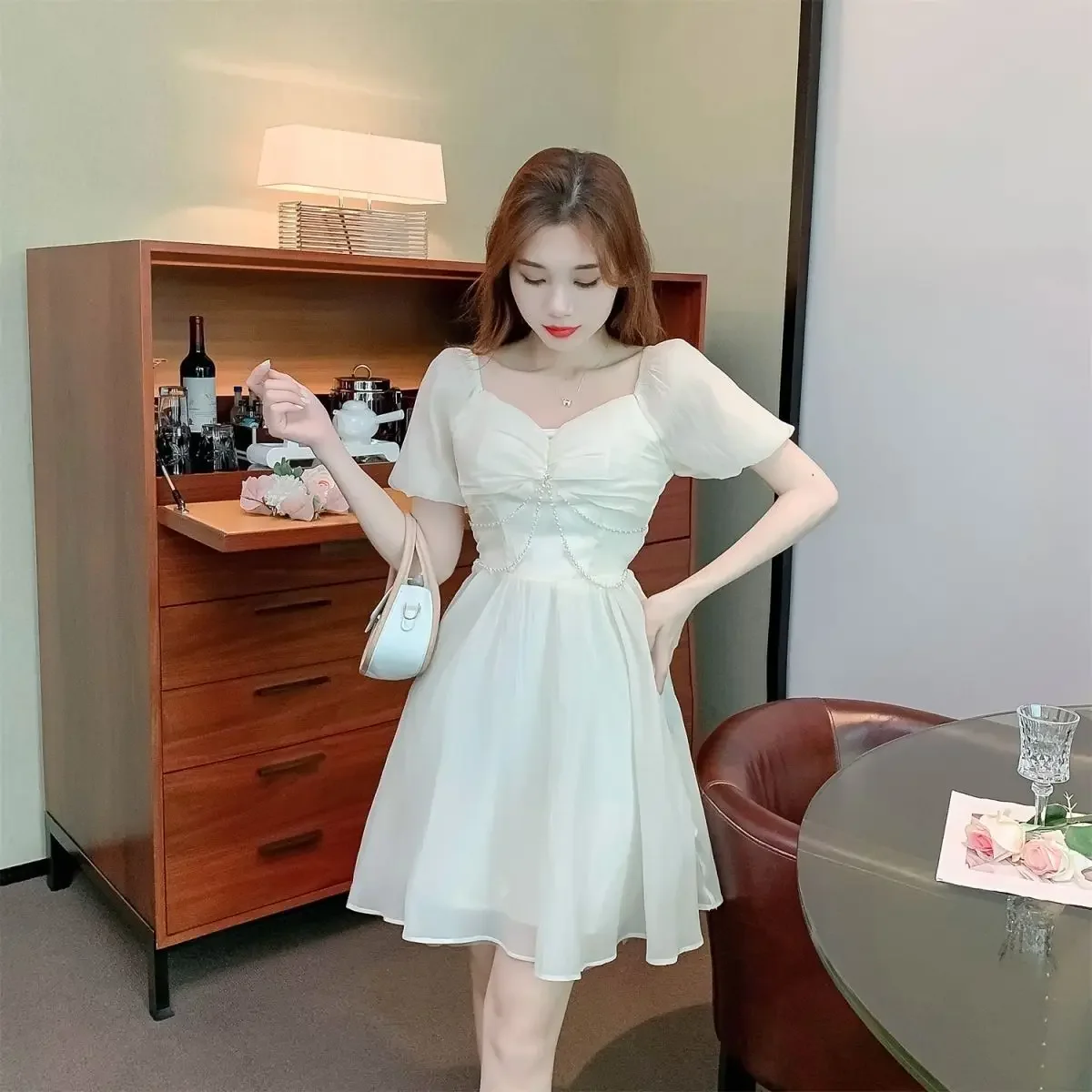 Fata Midi Abito femminile carino Manica corta Abiti da donna Kawaii Rosa Chic ed elegante Abiti graziosi Y2k Nuove caratteristiche di curvy