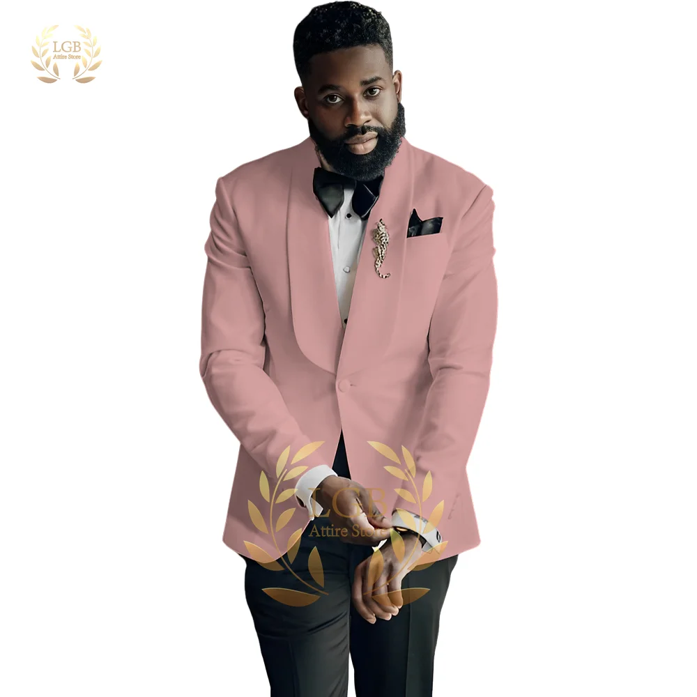 Men's Single-Breasted Notch Lapel 2-Piece Suit (Jacket + Black Trousers) – Stylish Slim Fit, Perfect for Weddings & Dinners
