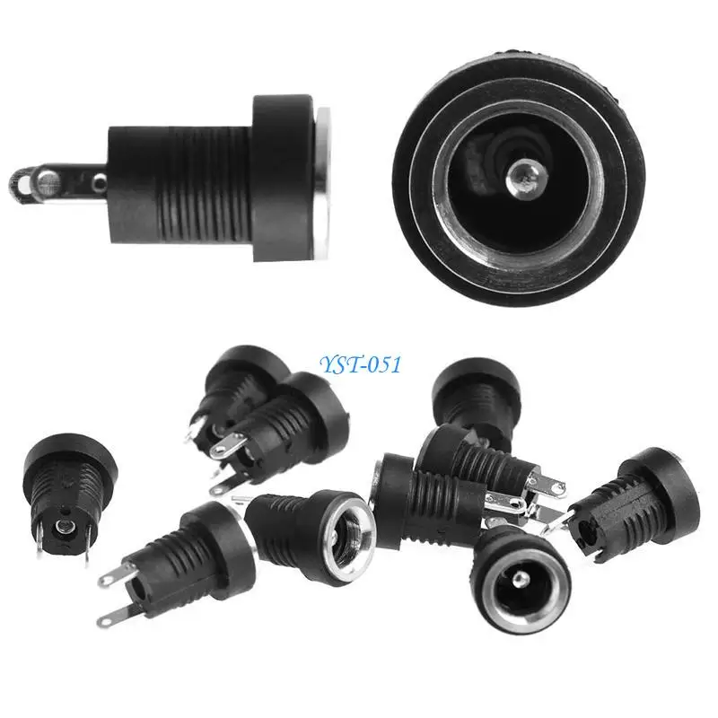 

E15A 10Pcs Power Supply Female Panel Mount Connector 5.5mm 2.1mm Plug Adapter