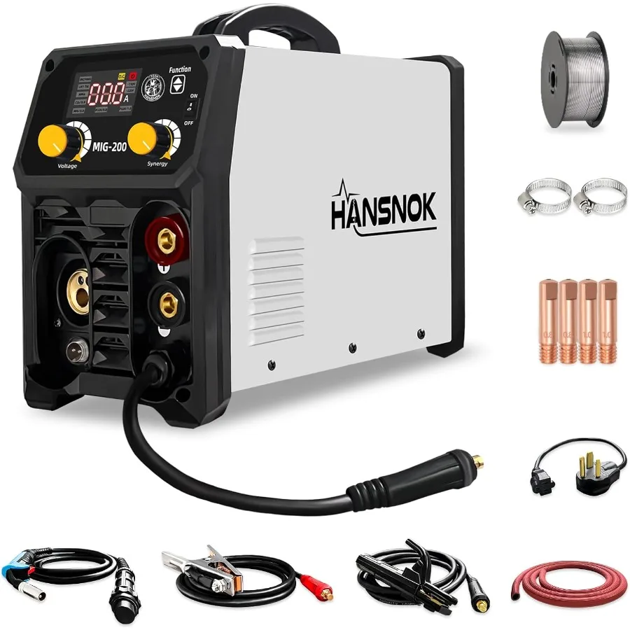 200Amp Portable Gasless MIG Welder 110V/220V MIG/Flux Core MIG/Lift TIG/Stick 4-in-1 Welding Machine IGBT Inverter Weld