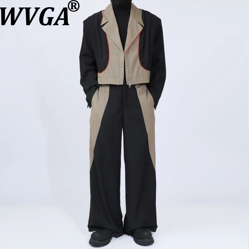 

WVGA весна осень новый мужской отложной воротник модные короткие пиджаки нишевые шикарные повседневные прямые костюмные брюки комплекты из двух предметов Ins W14733