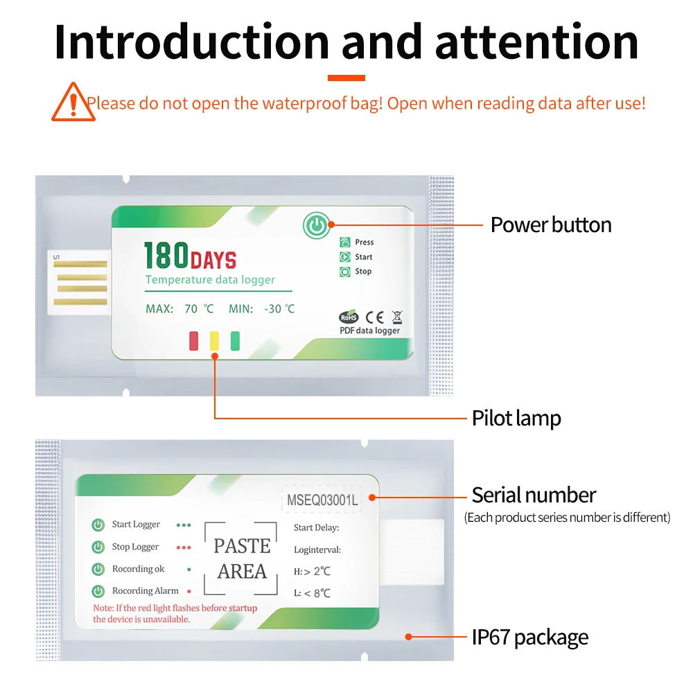 Mini USB Temperature Data Logger Atag-30 Digital 60000 Point Capacity Temperature Sensor High Precision PDF Report Recorder