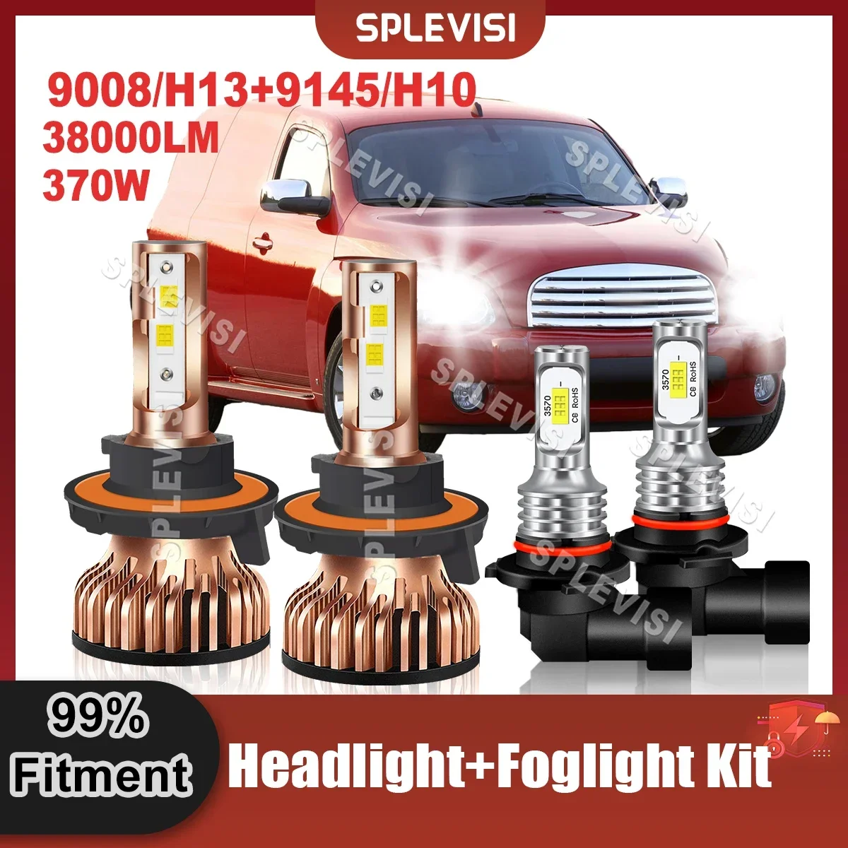 

Brighter White H13/9008 LED Headlight High Low Beam 9145/H10 Foglamp Kit Replace For Chevrolet HHR 2006 2007 2008 2009 2010 2011