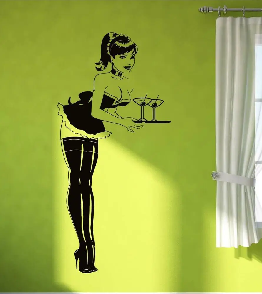 

Cafe Bar Wall Stickers Pin Up Vinyl Decal Hot Sexy Girl Teen Woman In Stocking Pattern Decals Bedroom Wall Decoration P45