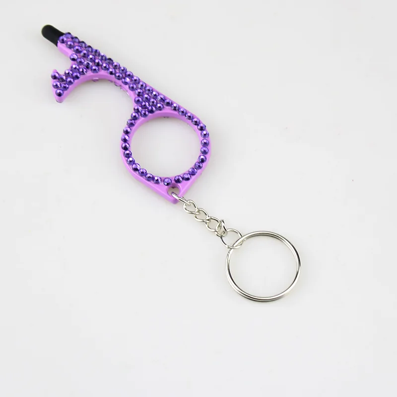 Strass multifuncional ferramenta de mão edc metal chaveiro abridor de porta sem toque higiene mão chave