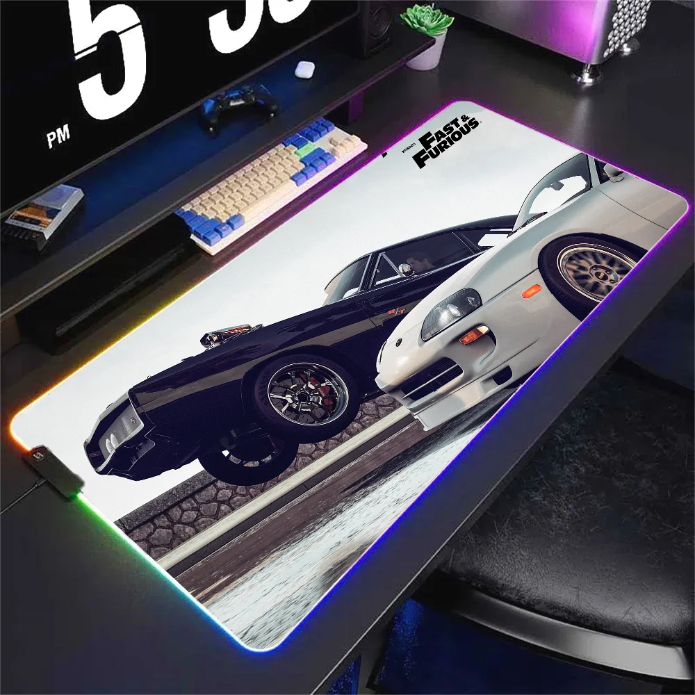 1PC Movie Fast Furious Floor Mat XXL RGB Gaming Mouse Pads HD Black Gamer Accessories Large LED