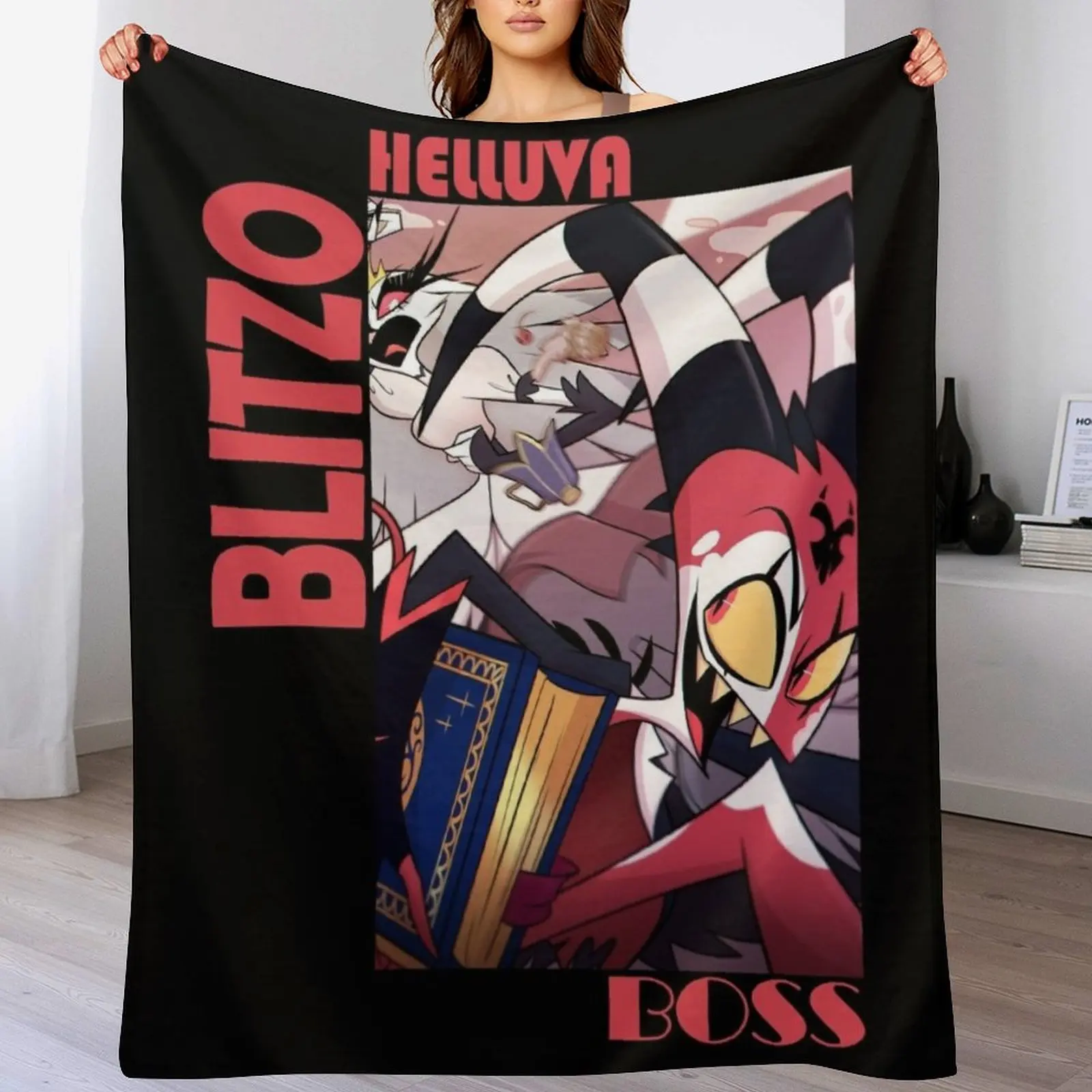 

Helluva Boss Blitzo Throw Blanket Hairy Soft Beds Flannel Plush Blankets