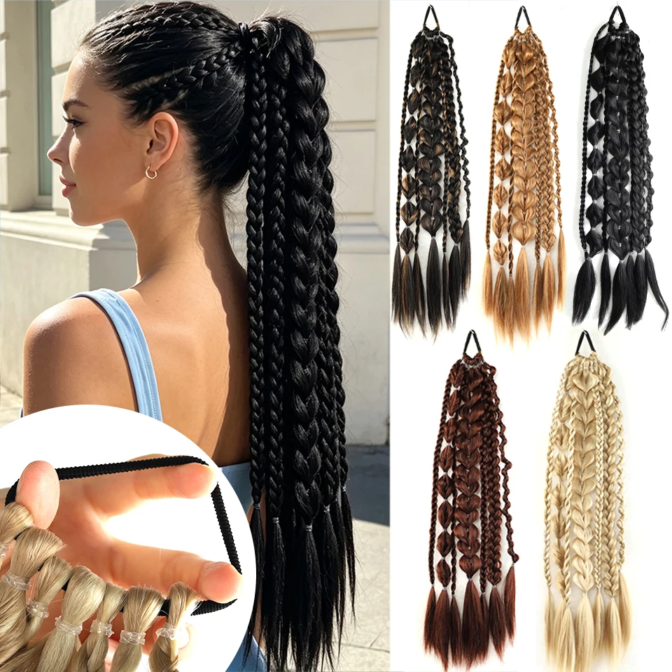 Synthetic 24 inch Wig Braid With Rubber Band Lantern Bubble Ponytail Suitable for Women's Daily Party and Holiday Use