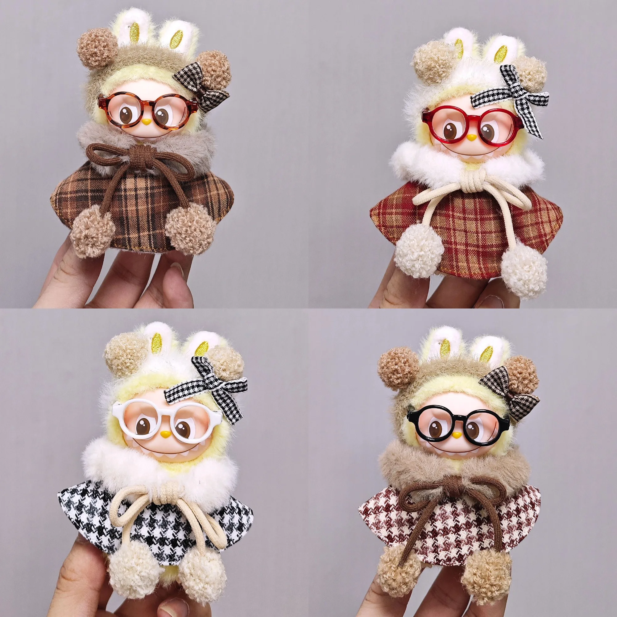 

10cm Mini Labubu 4.0 Doll Clothes 4th-Gen Hair Accessories Scarf Black-and-White Plaid Cape Clothes for Mini Labubu Accessories